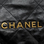 CHANEL MEDIUM 22 BAG SHINY CALFSKIN BLACK BRUSHED GHW(MICROCHIP)