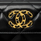 CHANEL 19 FLAP COMPACT WALLET LAMBSKIN BLACK GHW (MICROCHIP)