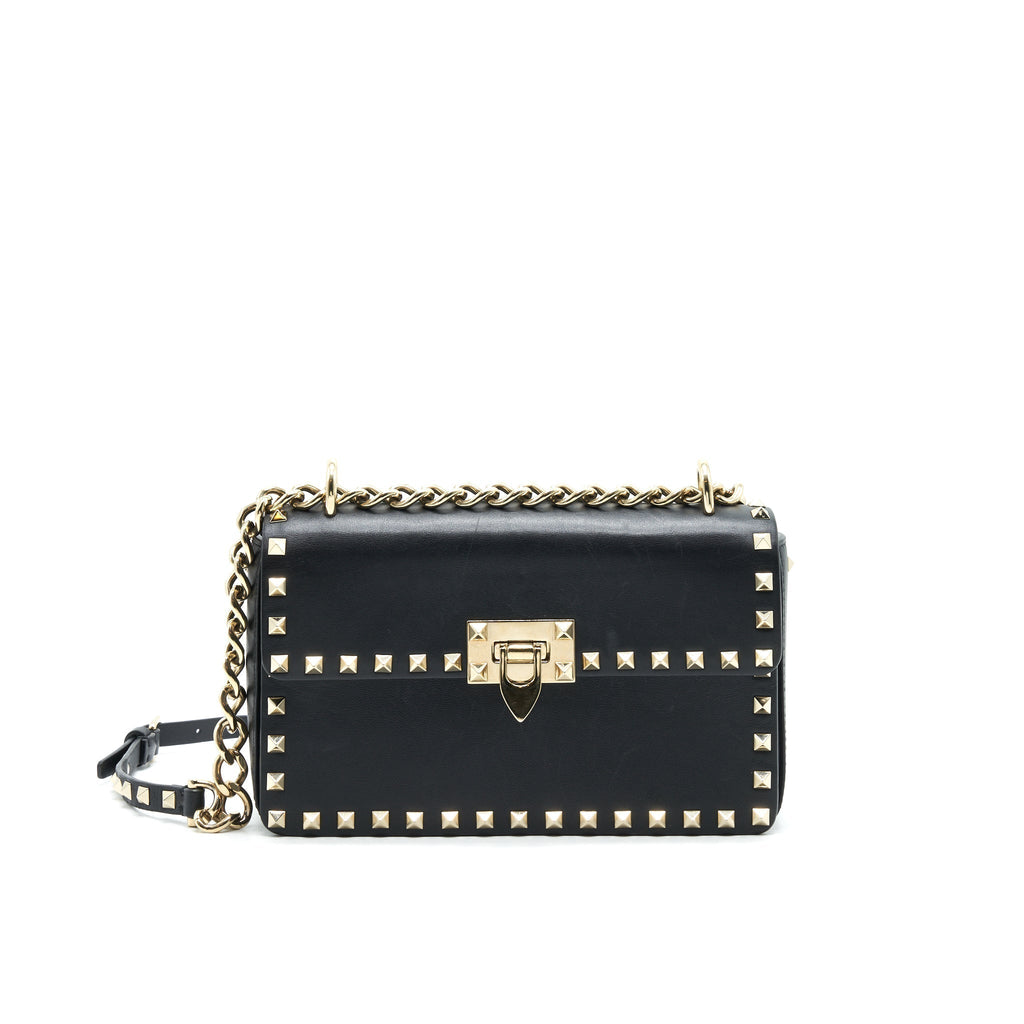 VALENTINO SMALL ROCKSTUD CROSSBODY BAG WITH CHAIN IN BLACK
