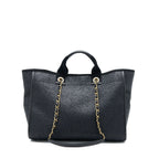 CHANEL BLACK RAFFIA DEAUVILLE TOTE BAG GHW