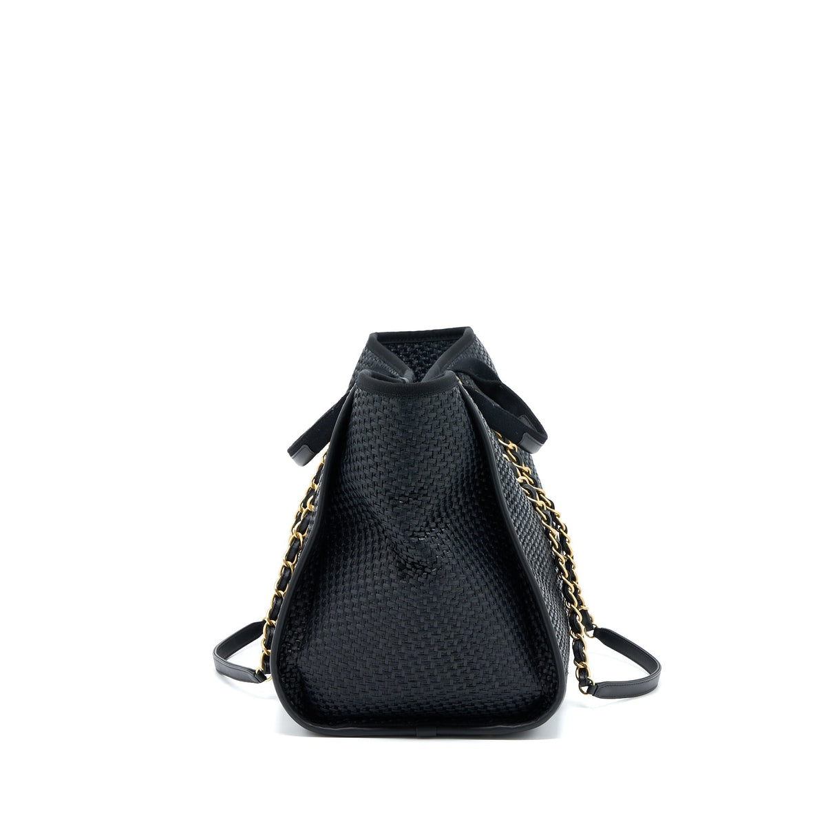 CHANEL BLACK RAFFIA DEAUVILLE TOTE BAG GHW