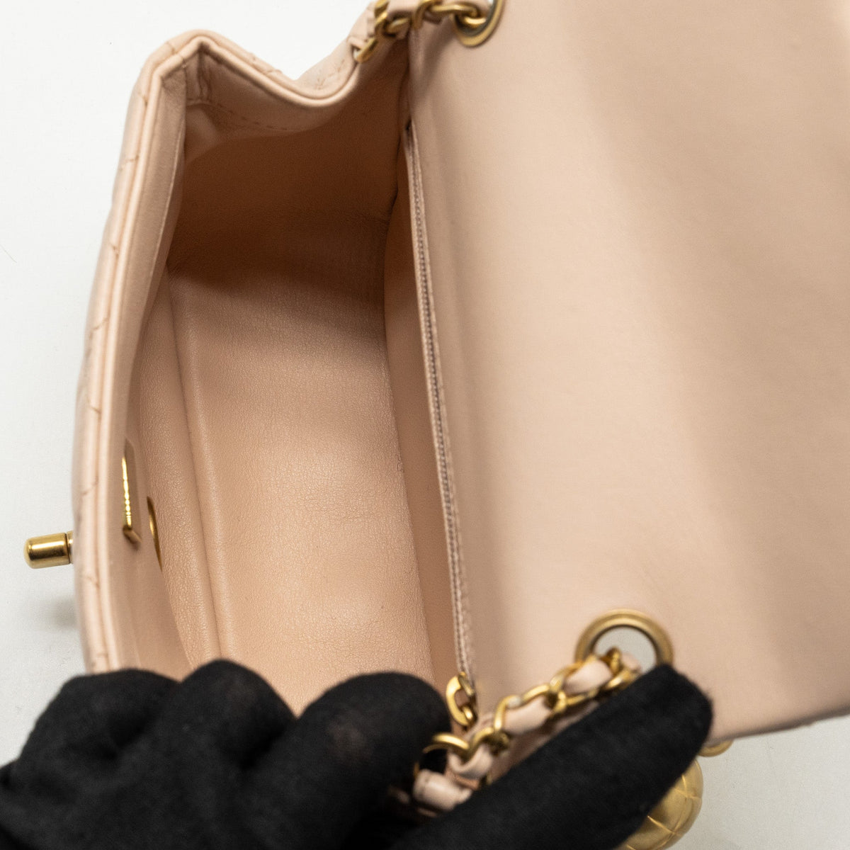 CHANEL PEARL CRUSH MINI SQUARE FLAP BAG LAMBSKIN LIGHT BEIGE GHW (MICROCHIP)