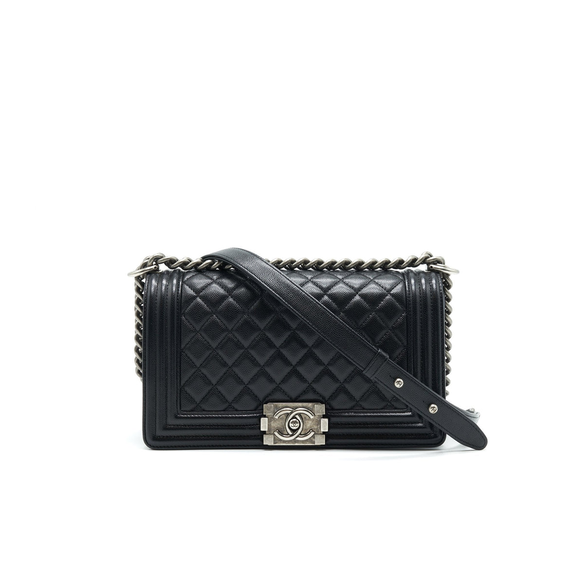 CHANEL MEDIUM BOY CHANEL BAG CAVIAR BLACK RUTHENIUM HARDWARE