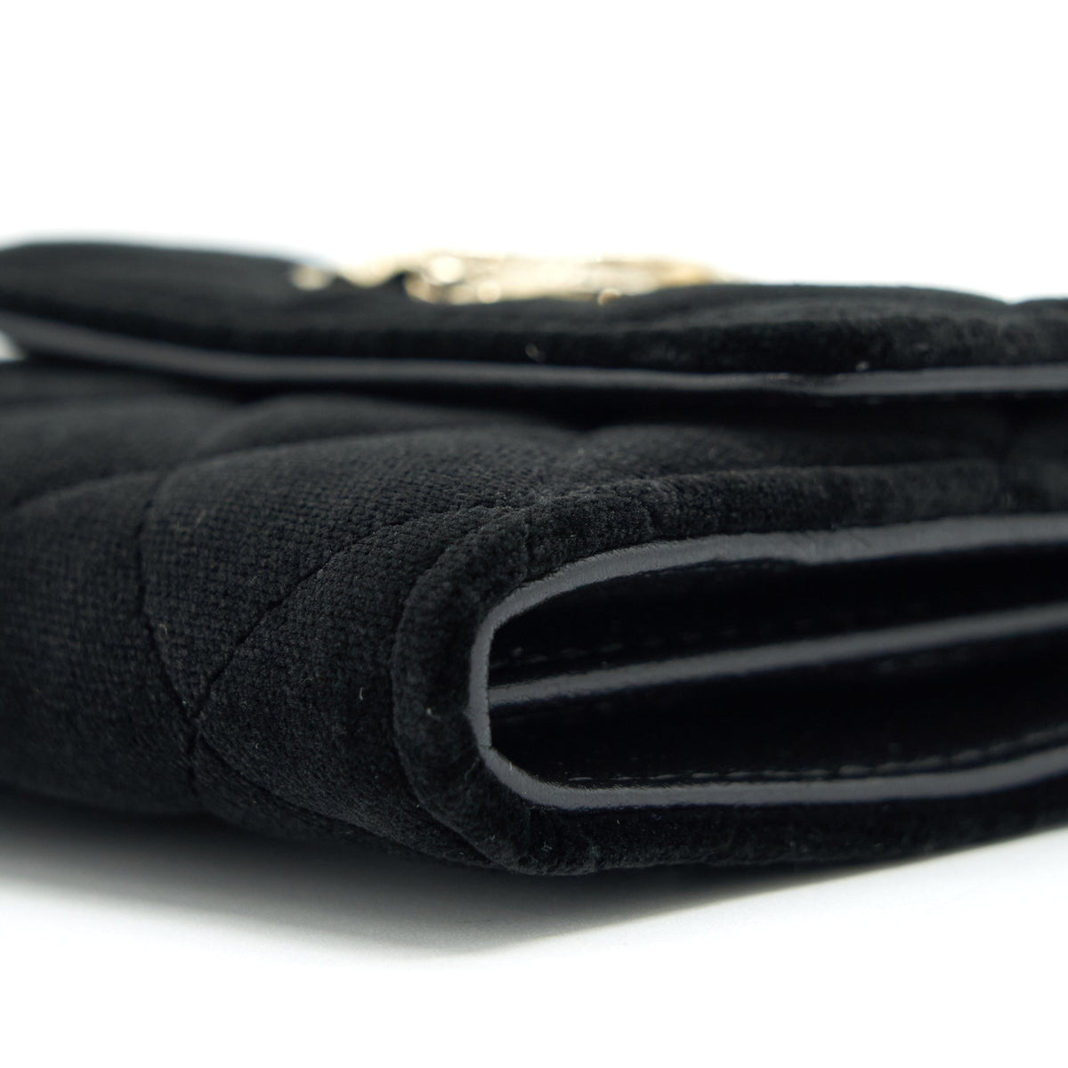 CHANEL VELVET CC LOGO SMALL FLAP WALLET BLACK LGHW