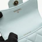 CHANEL TOP HANDLE MINI FLAP CLUTCH WITH CHAIN LAMBSKIN LIGHT BLUE LGHW