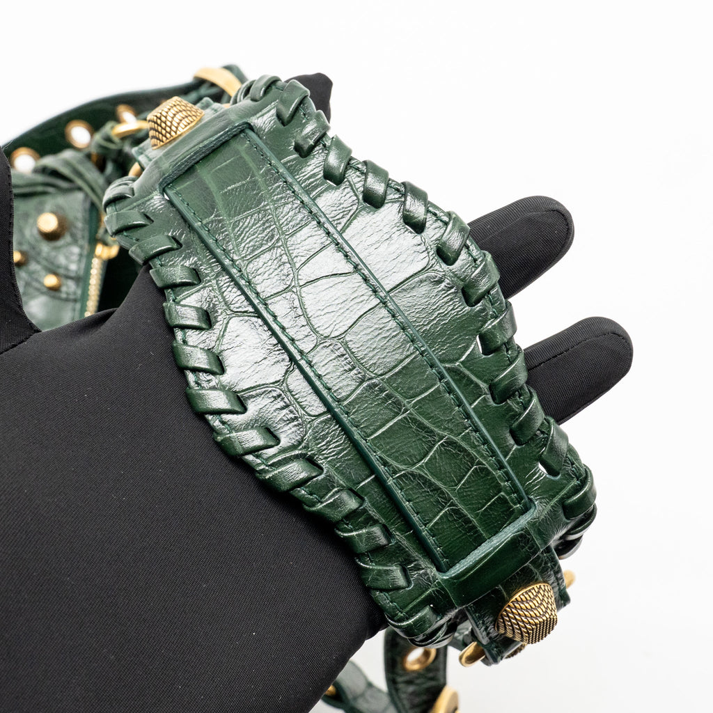 Balenciaga Le cagole XS Shoulder Bag Crocodile Embossed Calfskin Dark Forest Green GHW
