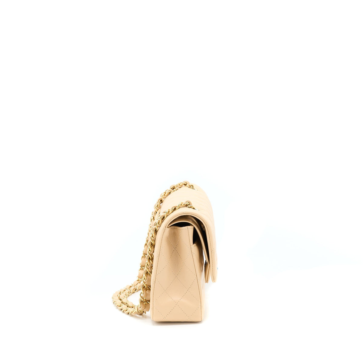 CHANEL MEDIUM CLASSIC FLAP BAG LAMBSKIN BEIGE LGHW (MICROCHIP)