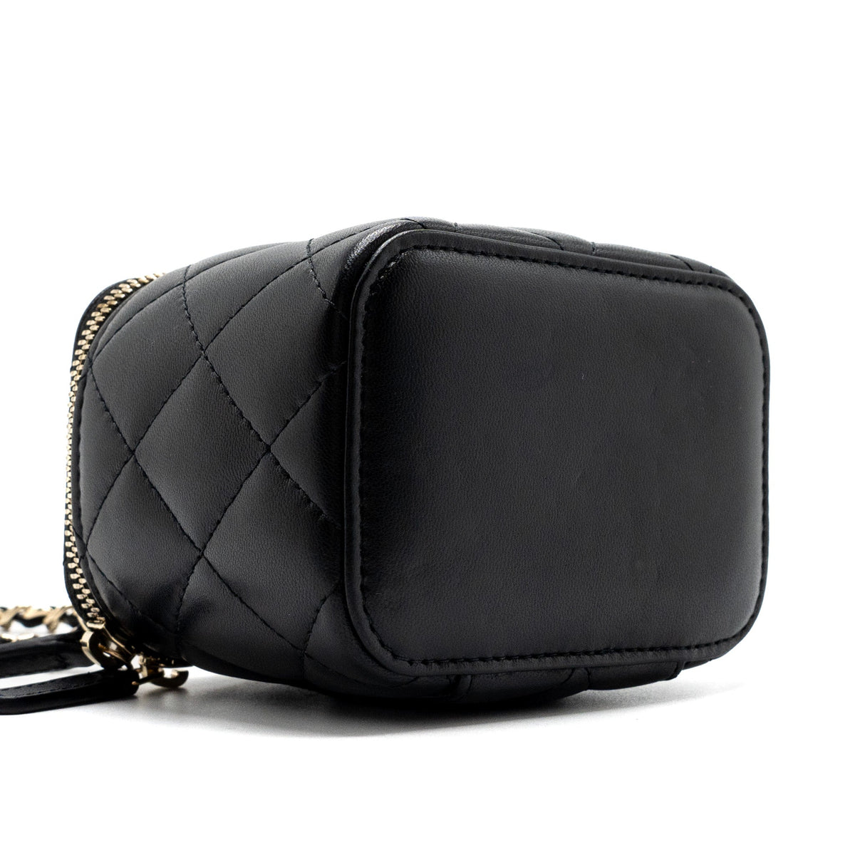 CHANEL TOP HANDLE MINI VANITY CASE WITH CHAINS LAMBSKIN BLACK LGHW