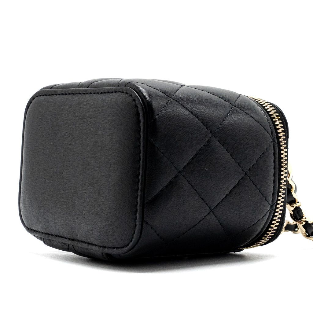 CHANEL TOP HANDLE MINI VANITY CASE WITH CHAINS LAMBSKIN BLACK LGHW