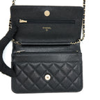 CHANEL 22B DETAIL CC LOGO WALLET ON CHAIN CAVIAR BLACK LGHW (MICROCHIP)