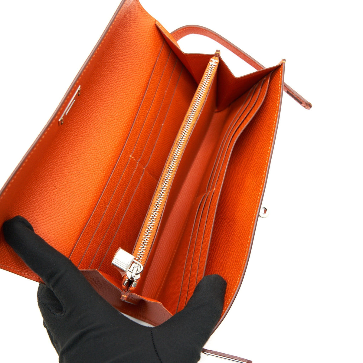 HERMES KELLY LONG WALLET ORANGE SHW EPSOM LEATHER