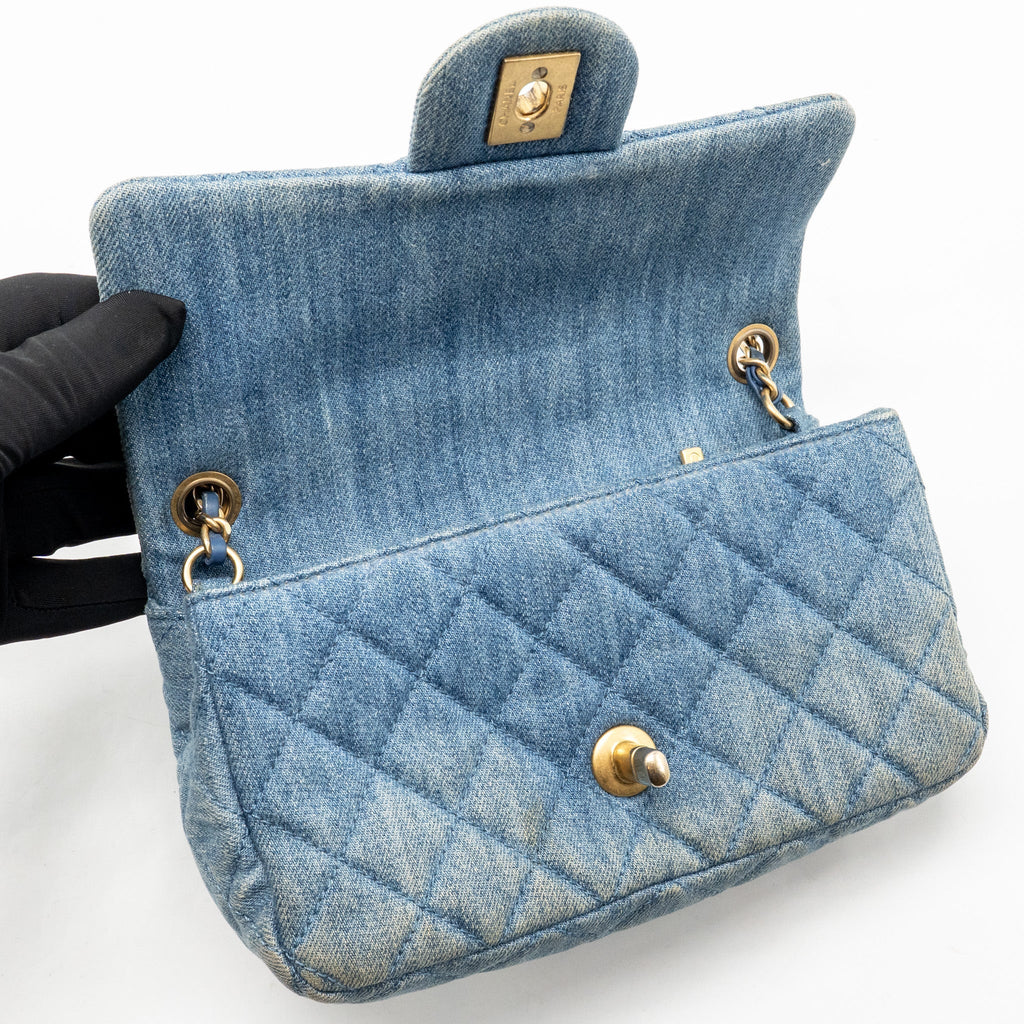 Chanel Pearl Crush Mini Rectangular Denim Blue GHW (Microchip)