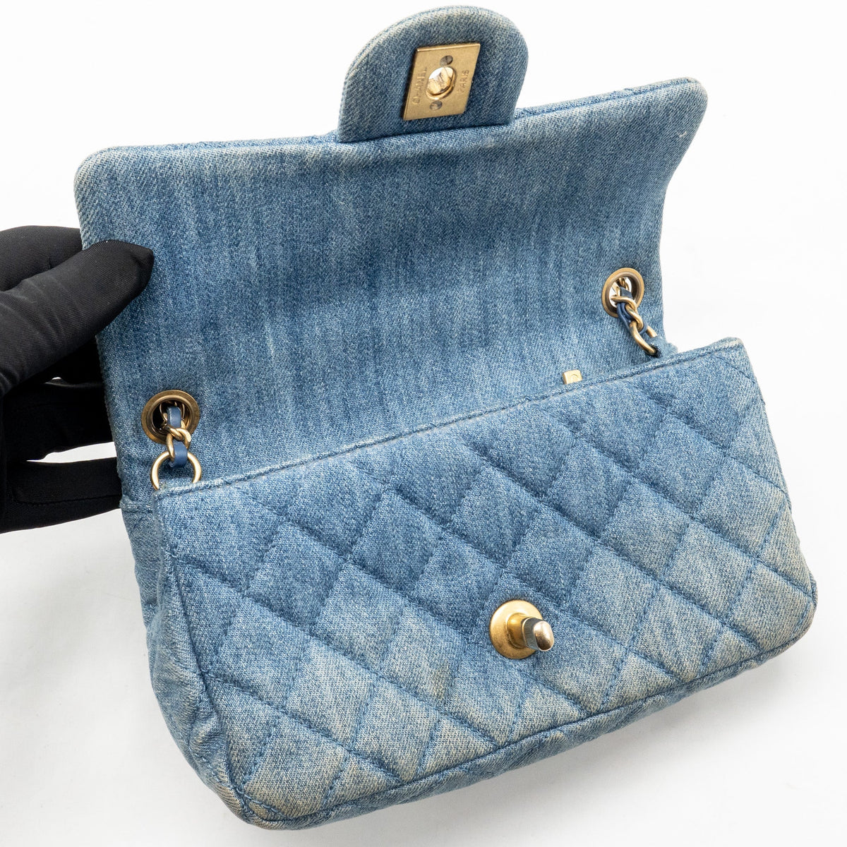Chanel Pearl Crush Mini Rectangular Denim Blue GHW (Microchip)