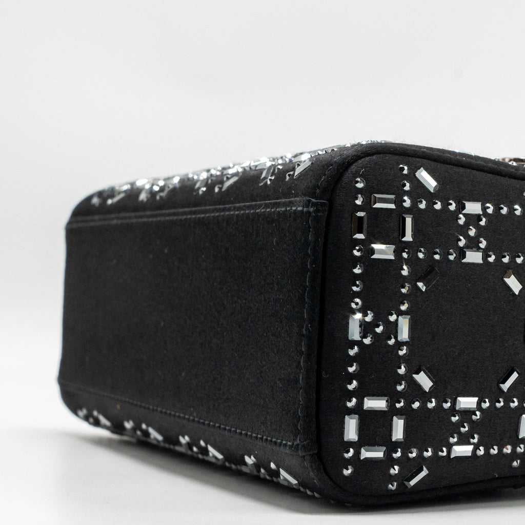 Dior Mini Lady Dior Cannage Satin with Strass Black SHW