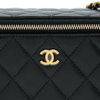 CHANEL 22B PEARL CRUSH LONG VANITY WITH CHAIN LAMBSKIN BLACK GHW