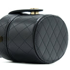CHANEL MINI ROUND VANITY WITH CHAIN LAMBSKIN BLACK LGHW