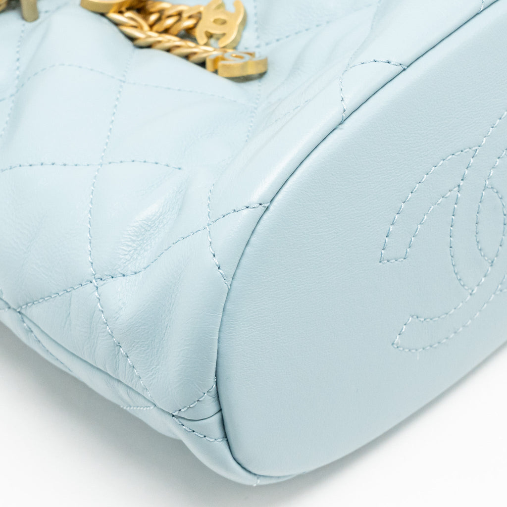 Chanel Enamel CC Bucket Bag Lambskin Light Blue GHW (Microchip)