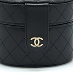 CHANEL MINI ROUND VANITY WITH CHAIN LAMBSKIN BLACK LGHW