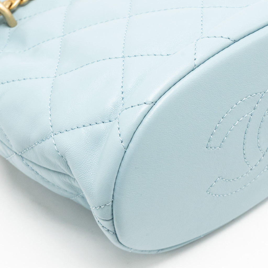 Chanel Enamel CC Bucket Bag Lambskin Light Blue GHW (Microchip)