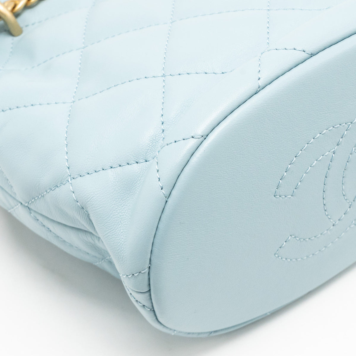 Chanel Enamel CC Bucket Bag Lambskin Light Blue GHW (Microchip)
