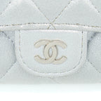 CHANEL QUILTED CLASSIC FLAP CARD HOLDER LAMBSKIN SILVER SHW