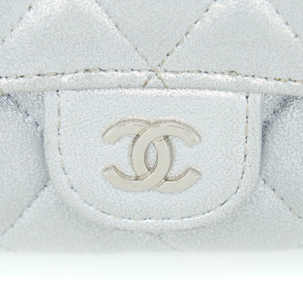 CHANEL QUILTED CLASSIC FLAP CARD HOLDER LAMBSKIN SILVER SHW