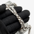CHANEL TOP HANDLE MINI FLAP BAG WITH CHAIN LAMBSKIN SILVER SHW (MICROCHIP)