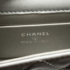 CHANEL TOP HANDLE MINI FLAP BAG WITH CHAIN LAMBSKIN SILVER SHW (MICROCHIP)