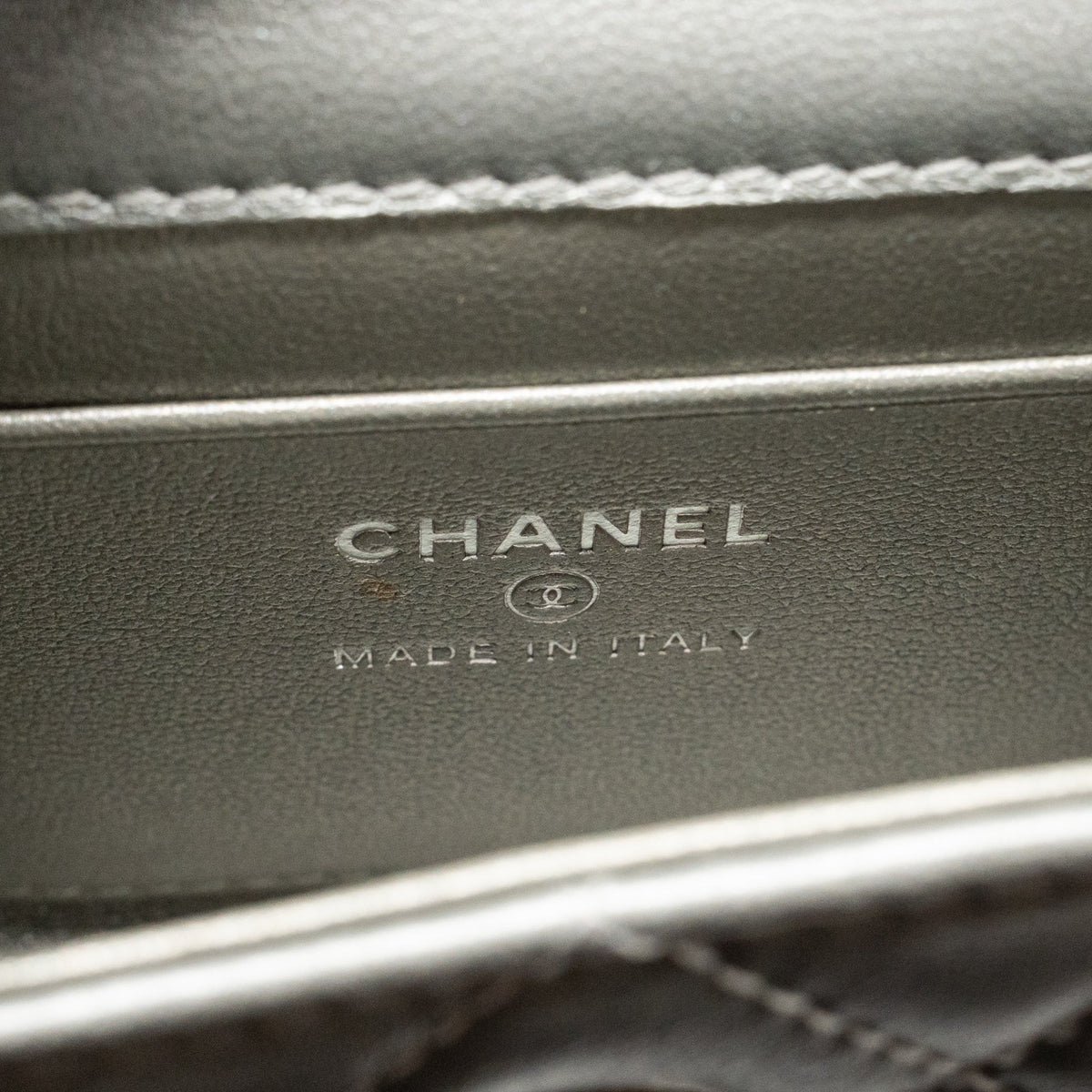 CHANEL TOP HANDLE MINI FLAP BAG WITH CHAIN LAMBSKIN SILVER SHW (MICROCHIP)