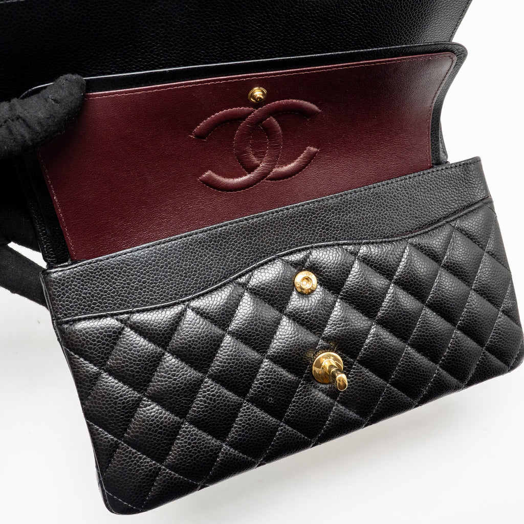 CHANEL MEDIUM CLASSIC DOUBLE FLAP BAG CAVIAR BLACK GHW (MICROCHIP)