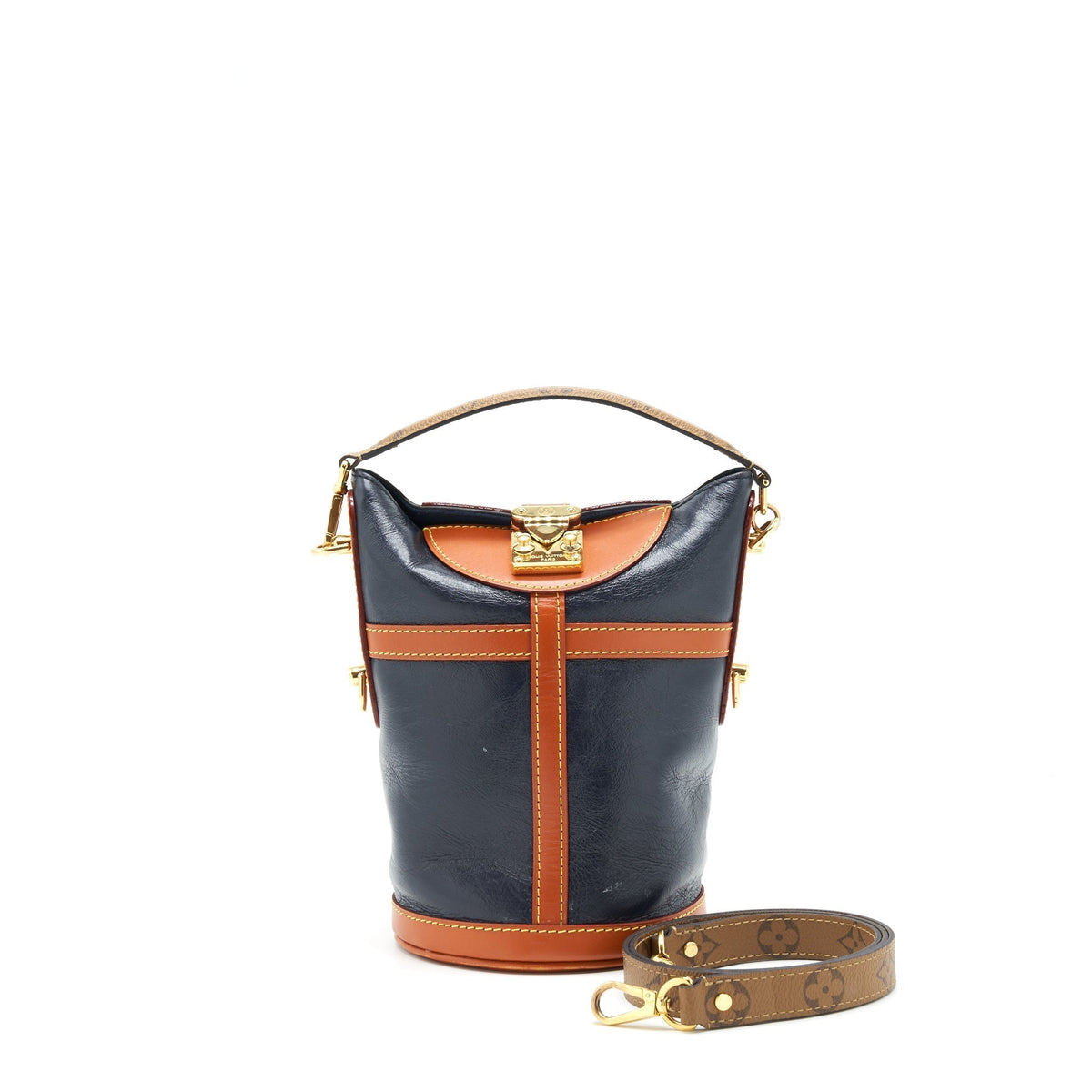 LOUIS VUITTON DUFFLE BAG BLACK GHW WITH MONOGRAM STRAP