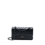 CHANEL MEDIUM CLASSIC DOUBLE FLAP BAG LAMBSKIN SO BLACK WITH BLACK HARDWARE (MICROCHIP)