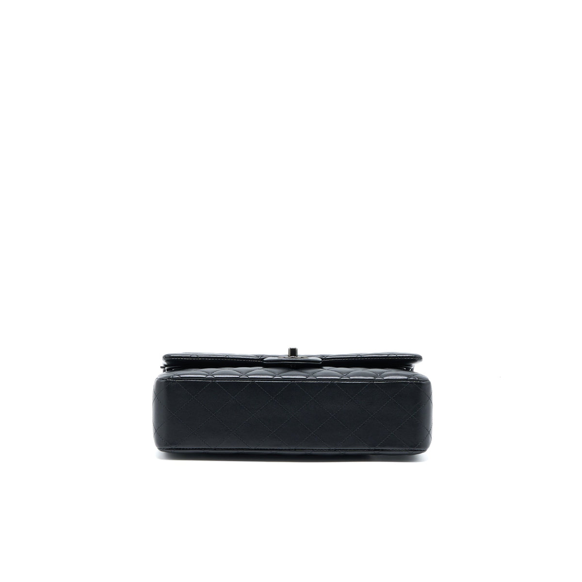 CHANEL MEDIUM CLASSIC DOUBLE FLAP BAG LAMBSKIN SO BLACK WITH BLACK HARDWARE (MICROCHIP)