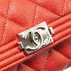 CHANEL BOY FLAP CARD HOLDER CAVIAR RED SHW