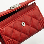 CHANEL BOY FLAP CARD HOLDER CAVIAR RED SHW