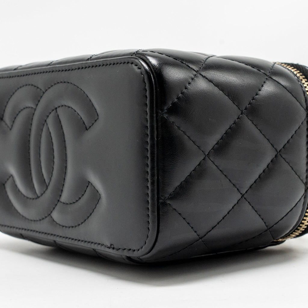 Chanel Letter Logo Detailed Top Handle Long Vanity Shiny Calfskin Black GHW (Microchip)