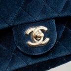 Chanel crystal pearl crush mini rectangular flap bag velvet navy blue LGHW