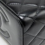 Chanel Letter Logo Detailed Top Handle Long Vanity Shiny Calfskin Black GHW (Microchip)