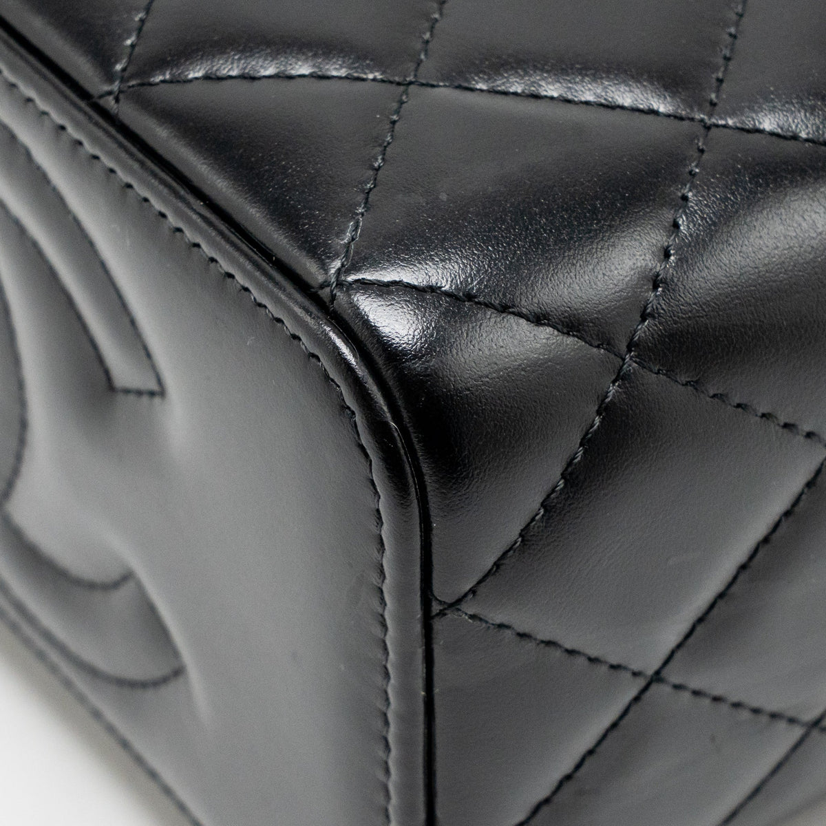 Chanel Letter Logo Detailed Top Handle Long Vanity Shiny Calfskin Black GHW (Microchip)