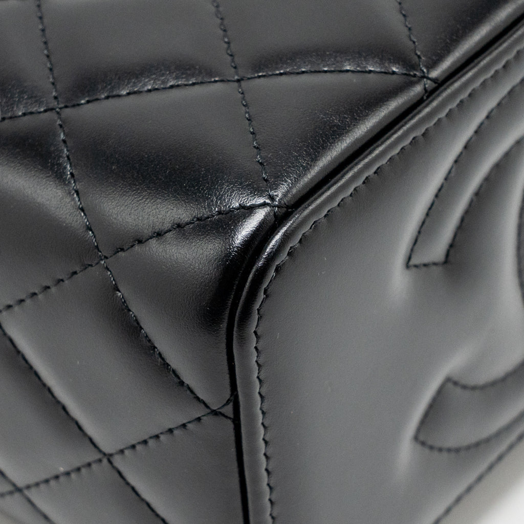 Chanel Letter Logo Detailed Top Handle Long Vanity Shiny Calfskin Black GHW (Microchip)