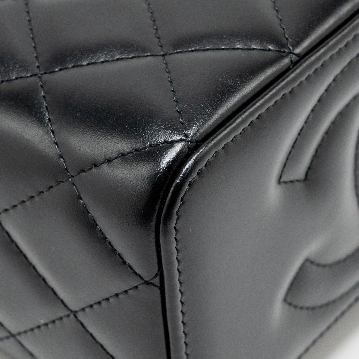 Chanel Letter Logo Detailed Top Handle Long Vanity Shiny Calfskin Black GHW (Microchip)