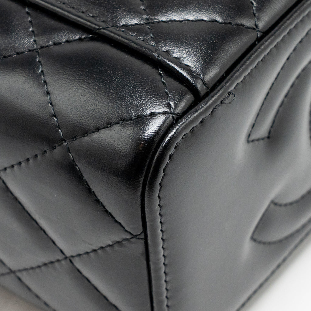 Chanel Letter Logo Detailed Top Handle Long Vanity Shiny Calfskin Black GHW (Microchip)