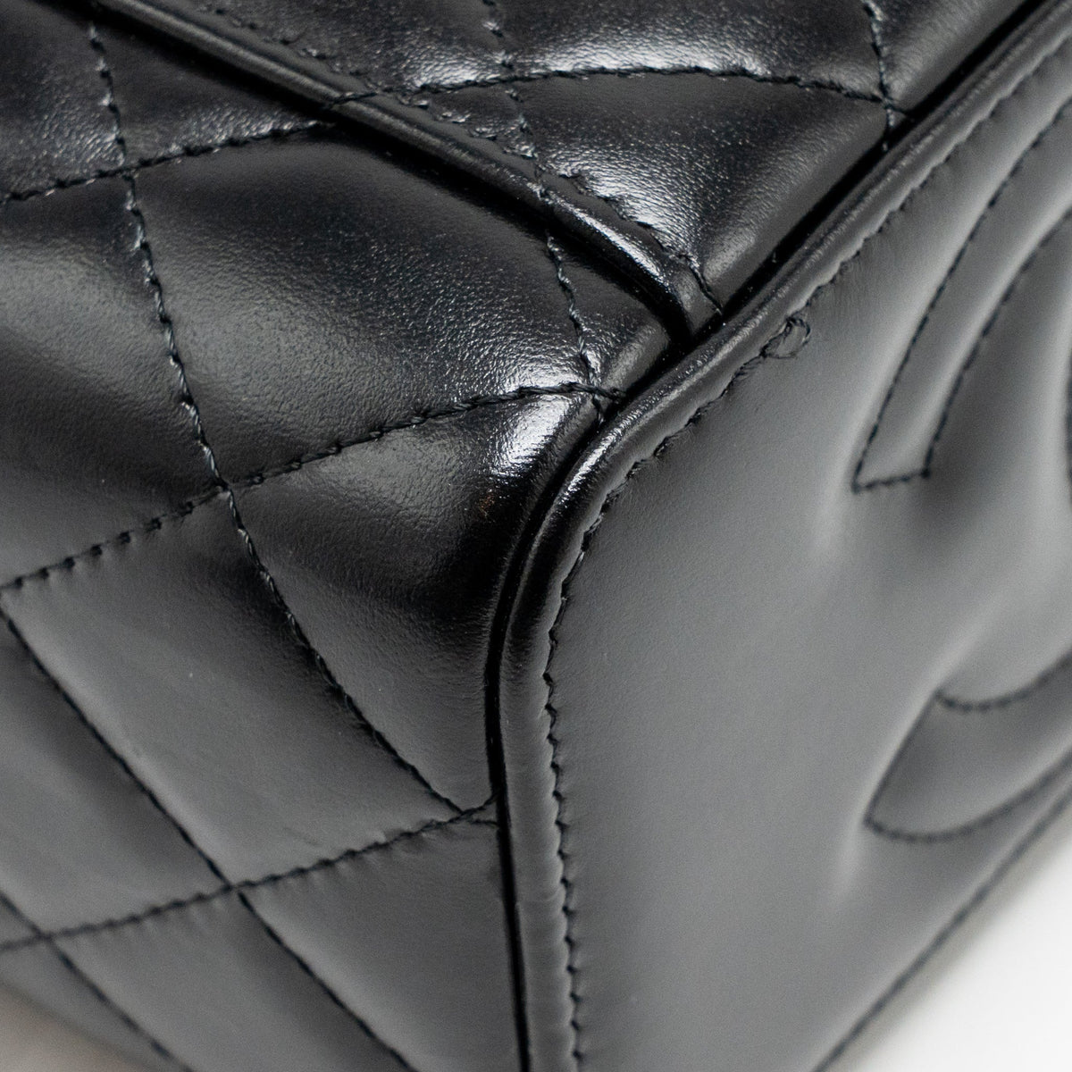 Chanel Letter Logo Detailed Top Handle Long Vanity Shiny Calfskin Black GHW (Microchip)