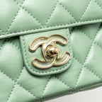 Chanel square flap bag candy heart quilted lambskin light green LGHW (microchip)