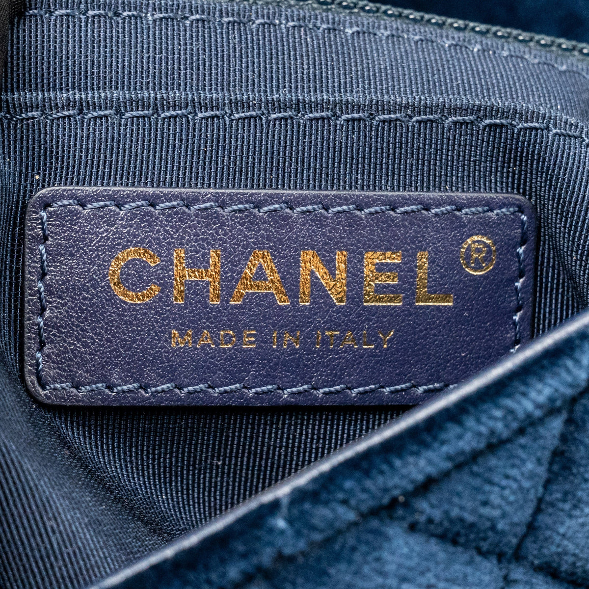 Chanel crystal pearl crush mini rectangular flap bag velvet navy blue LGHW