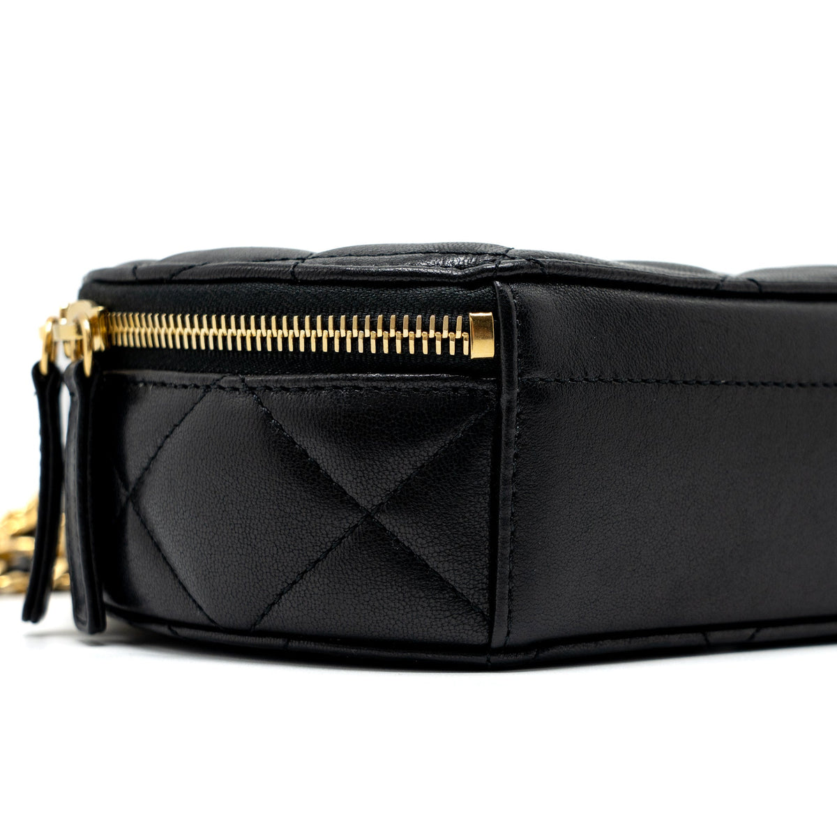 CHANEL ROUND VANITY WITH ROUND HANDLE CROSSBODY BAG LAMBSKIN BLACK GHW (MICROCHIP)