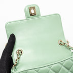 Chanel square flap bag candy heart quilted lambskin light green LGHW (microchip)