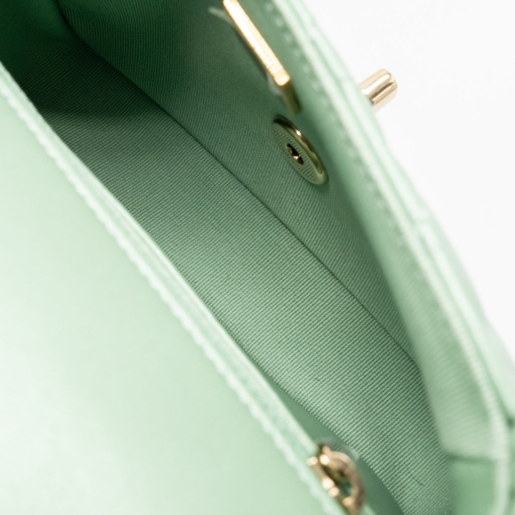 Chanel square flap bag candy heart quilted lambskin light green LGHW (microchip)