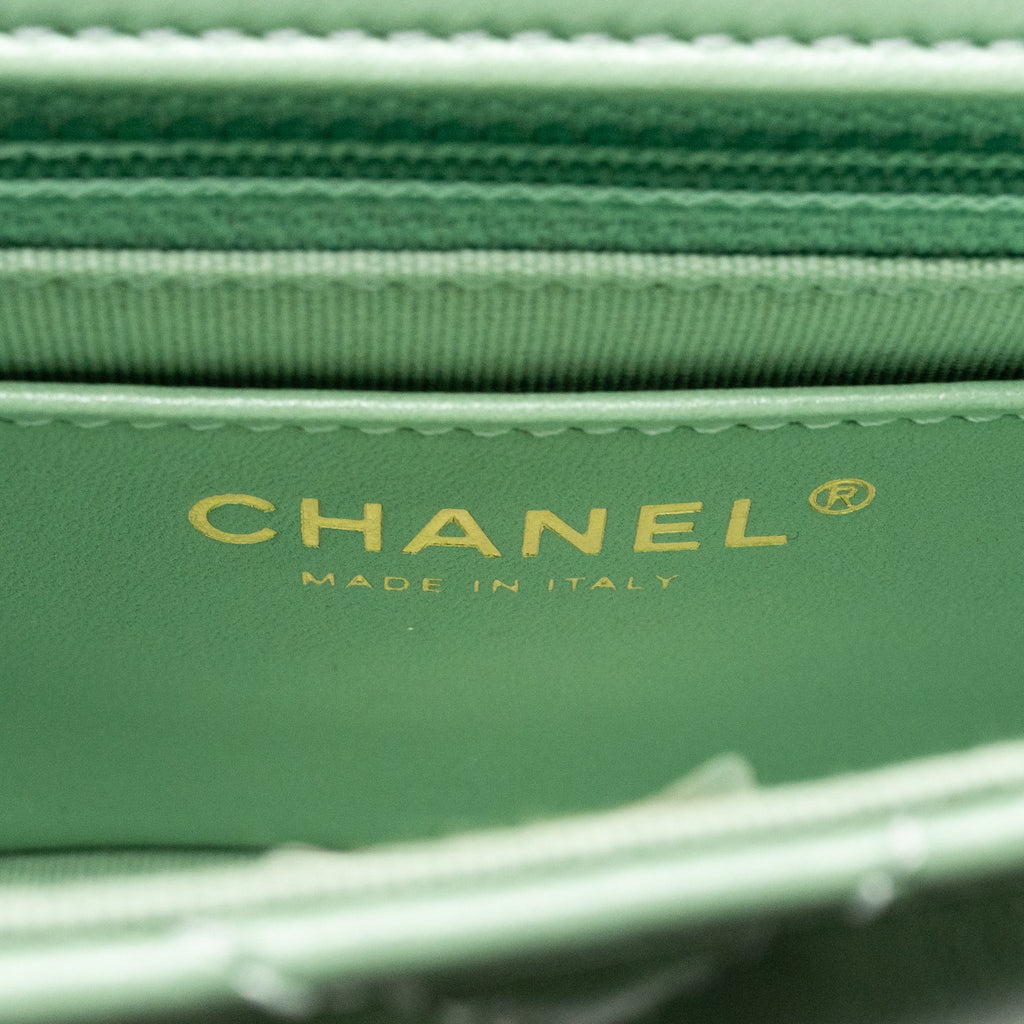 Chanel square flap bag candy heart quilted lambskin light green LGHW (microchip)