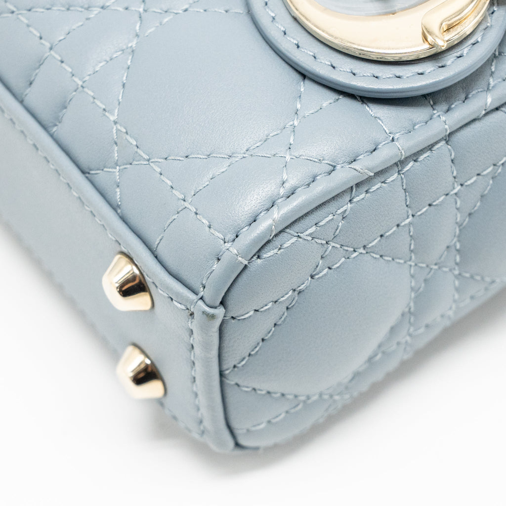 DIOR MICRO LADY DIOR CANNAGE LAMBSKIN GREY LGHW